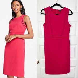 Ann Taylor Ruffle Sleeve Doubleweave Eyelet Sheath Dress in Pink Women’s Size 6